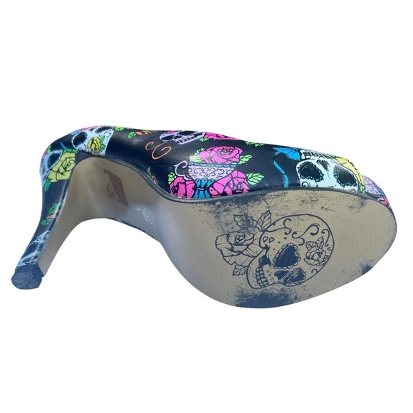 Iron Fist Pin Up Peep-Toe Heels US 6 Goth Witchy Rocker Pink Bow Mexican Skulls - Picture 11 of 16